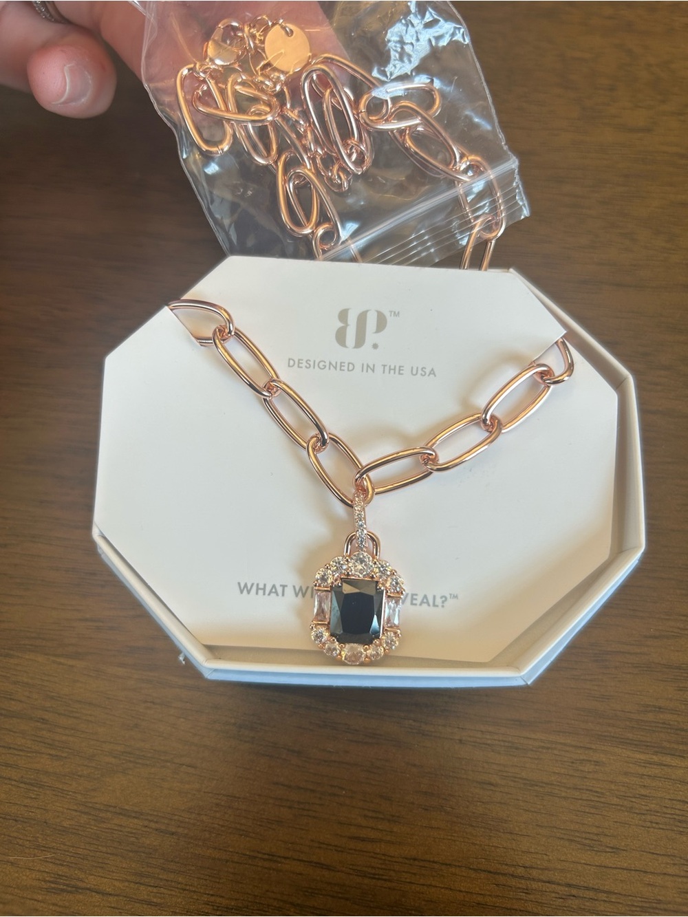 Bomb Party OG Necklace NK59516 Golden Hour Bliss Black Onyx and CZ on rose gold